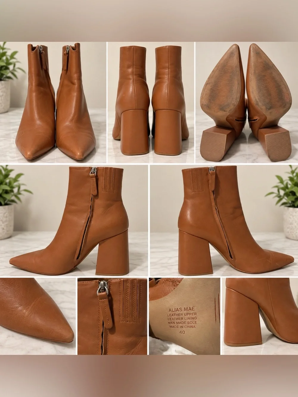 Pristine Leather✨ Alias Mae Cognac Pointed-Toe Ankle Boots | Size 9